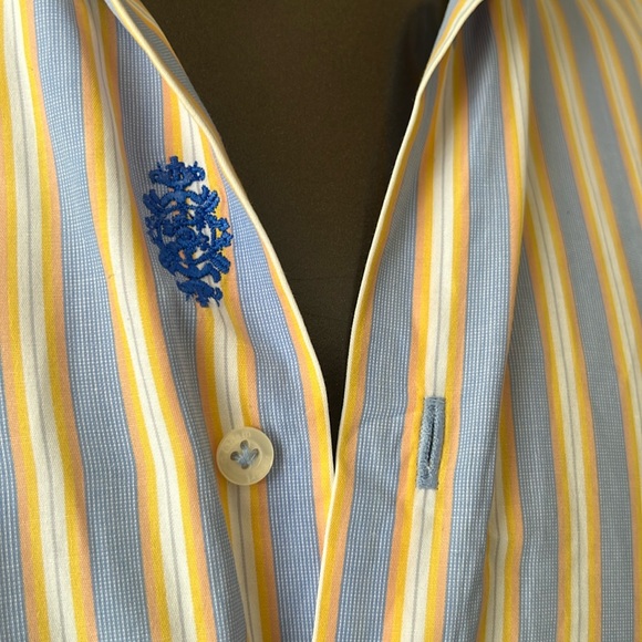 #56. Robert Graham Blue & Yellow Striped Dress Shirt • 16 1/2 - Picture 7 of 16